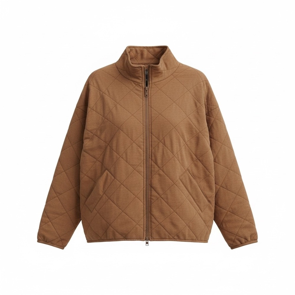 Bagatelle Collection Womens Quilted‎ Zip Up Jacket Camel Brown Bomber Size M